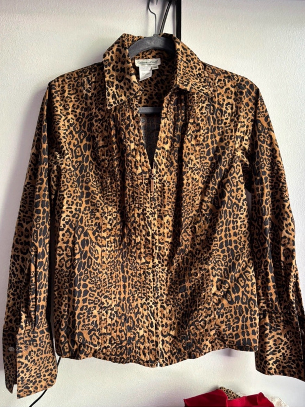 Vintage Coldwater Creek Leopard Zip-Front Blouse - Tan and Black